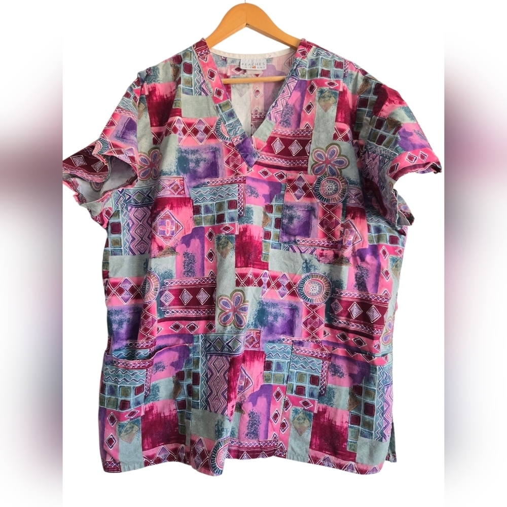 Vintage Peaches Uniforms Multicolor Patchwork Top Size XL/2X